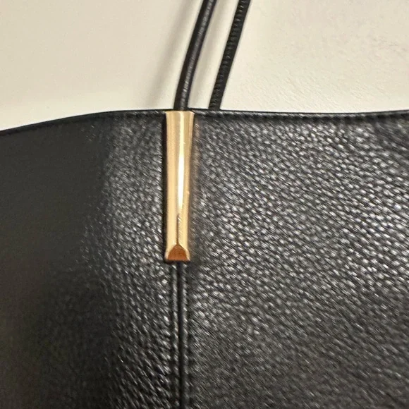 Anthropologie Black Leather and Gold Tote Bag with Minimalist Design - Picture 2 of 4
